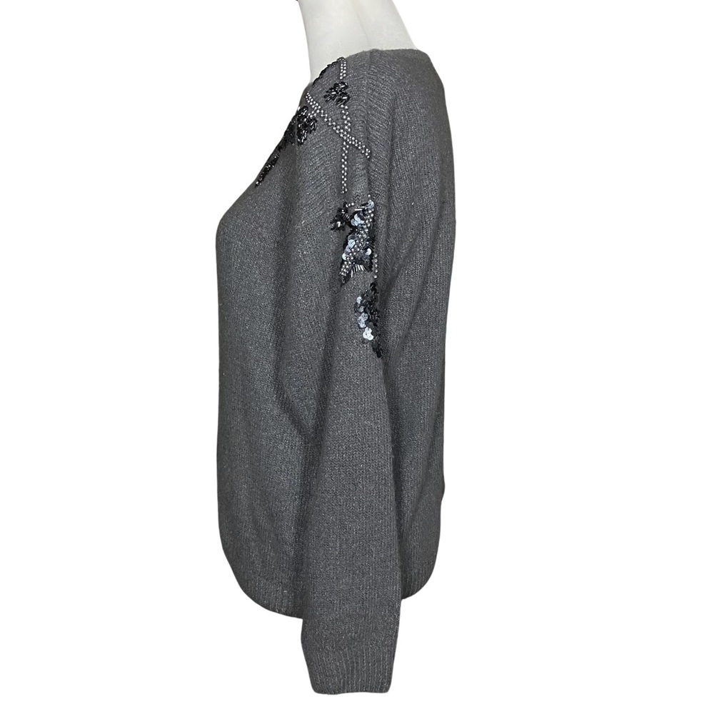 Vintage 80s 90s Sequins Beaded Grey Sweater. S/M. Silk Blend Retro Embellished - Picture 4 of 8